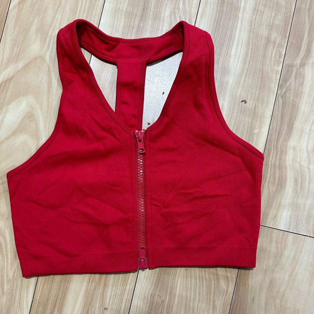 Set active red sculptflex zip up bra size L